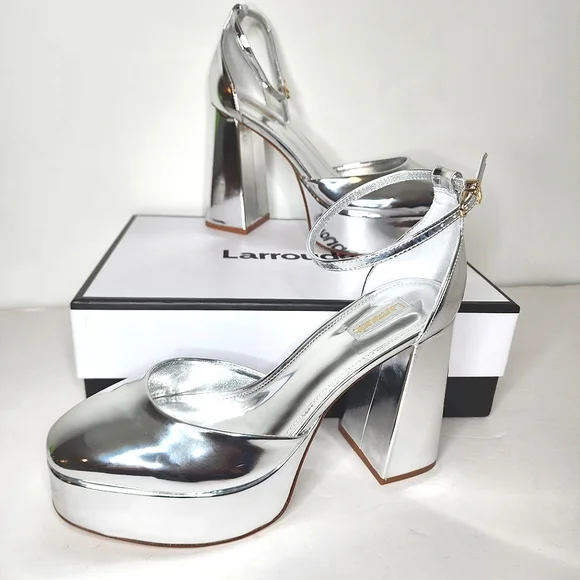 Larroude Ari Metallic Leather Ankle Strap Platform Sandals Size 8 - Picture 7 of 11
